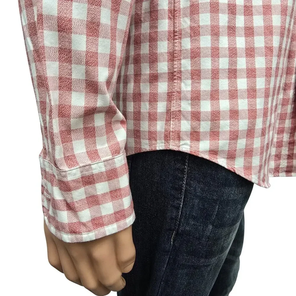 J. Crew Jaspe Cotton Shirt Men M Slim Fit Red White Gingham Check Long Sleeve